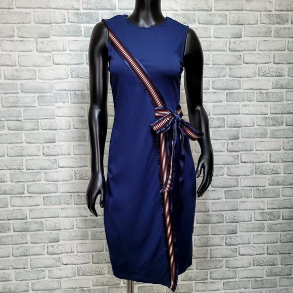 Diane‎ Von Furstenberg Size 2 Lindsey Asymmetrical Faux Wrap Navy Shift Dress - Picture 1 of 10